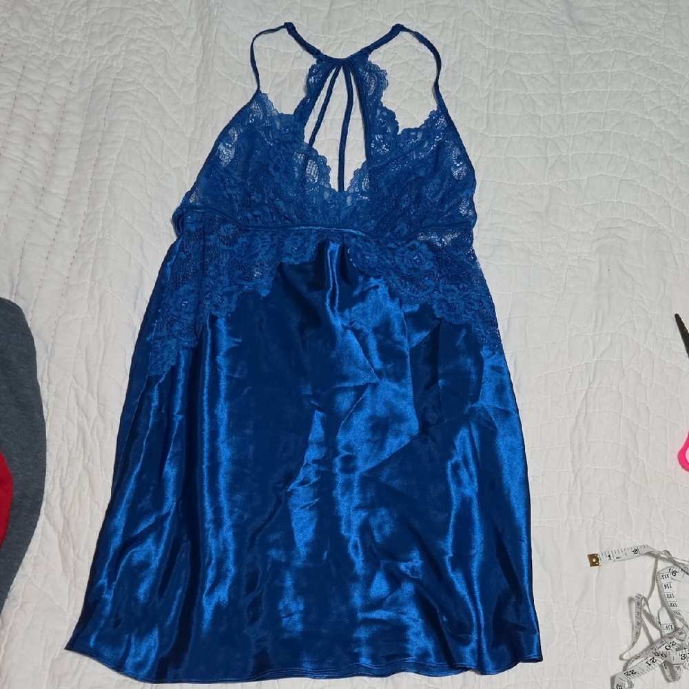 B19 In Bloom Royal Blue Lace Chemise Nightie Sz Sm